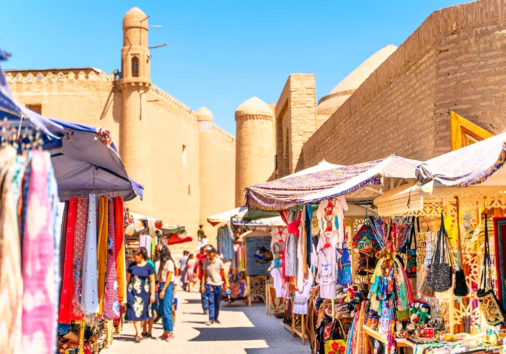 Uzbekistan traditional market with budget planning
